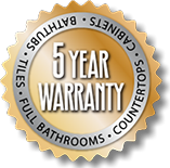 5-year warranty on bathtub refinishing/reglazing. Tiles, tubs, countertops and cabinets.